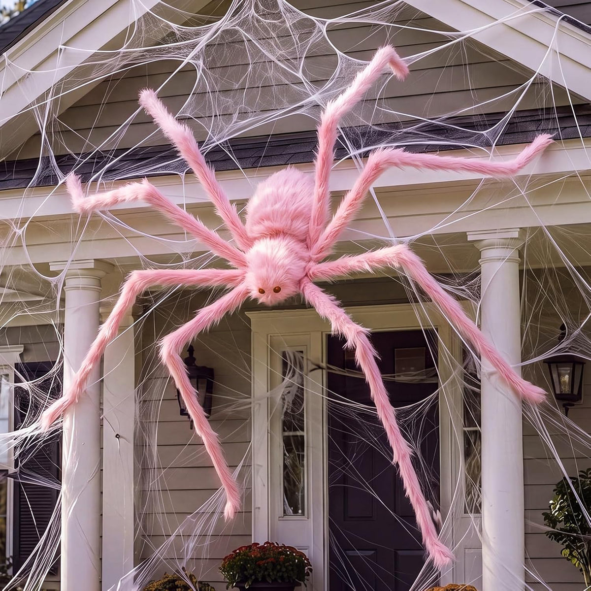Famoby 1200 sqft Halloween Spider Webs and 50pcs Fake Spiders Super Stretch Cobwebs Party Decorate for Halloween Theme Indoor and Outdoor Decoration