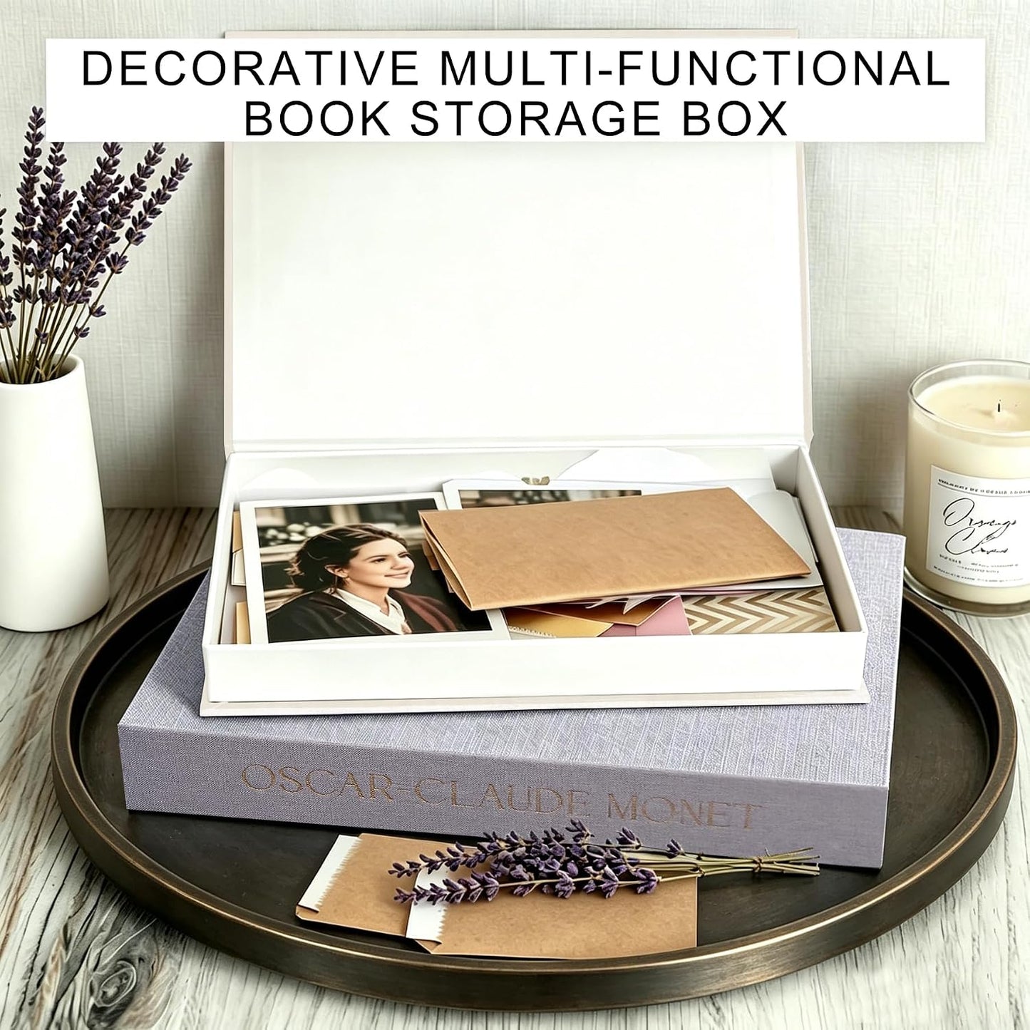 Linen Fake/Faux Book Boxes / Beige-grey / Set of 2
