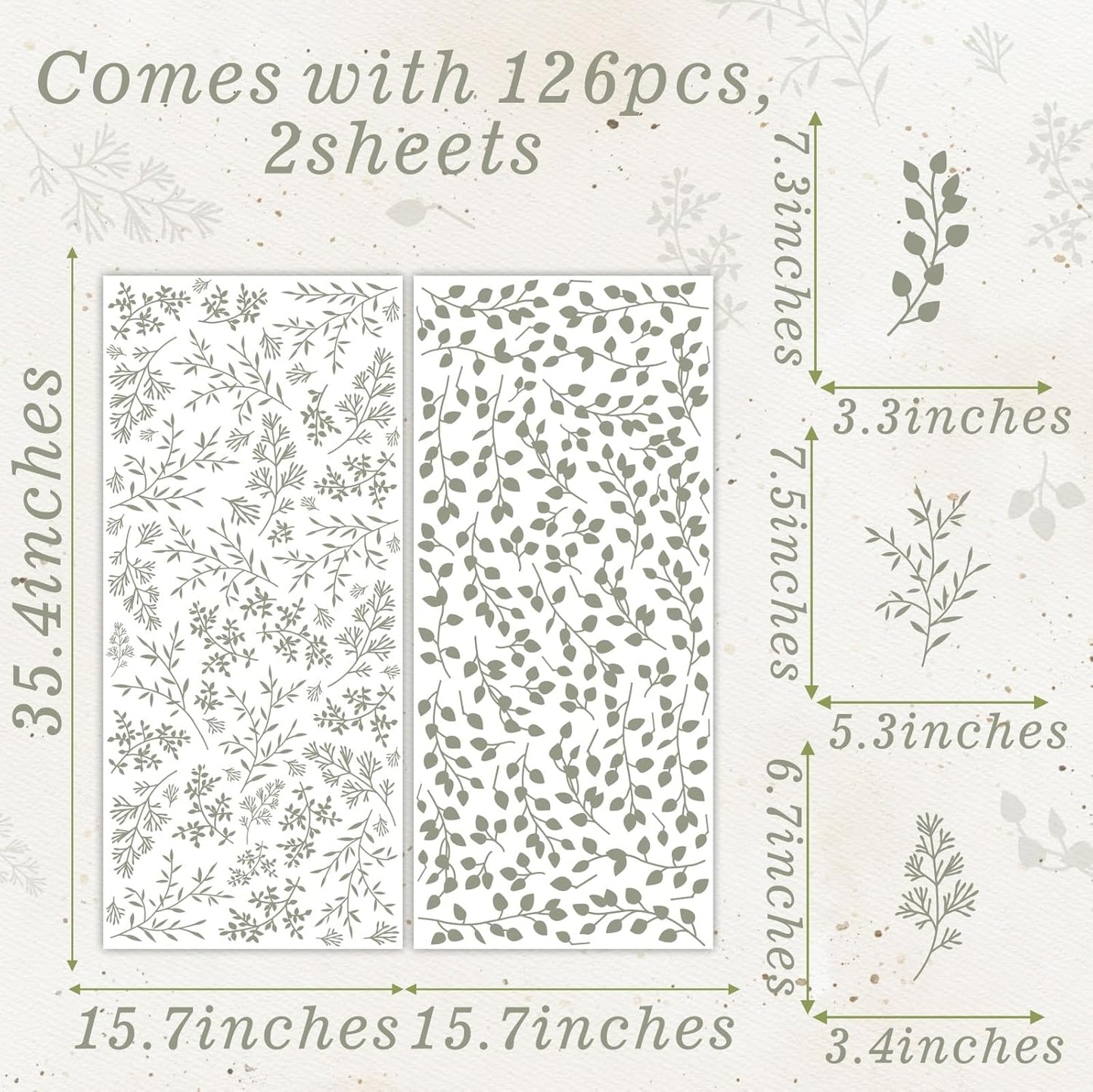 Green Leaf Wall Stickers Boho Eucalyptus Leaf Decals / Green A / Set of 126
