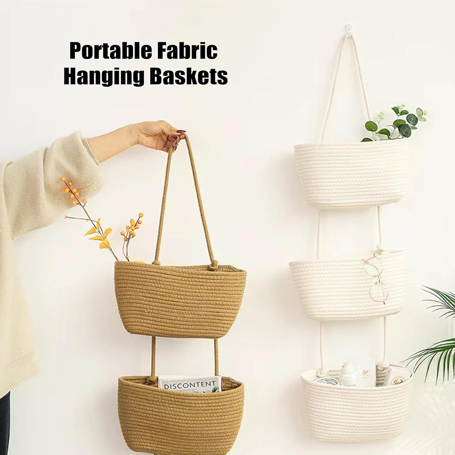 Wall Hanging Cotton Baskets / White