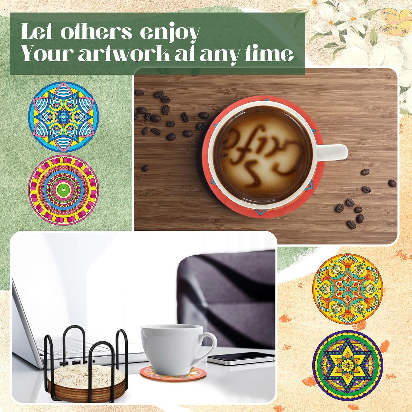 Wooden Coasters Painting Kit / Mandala / Set of 45