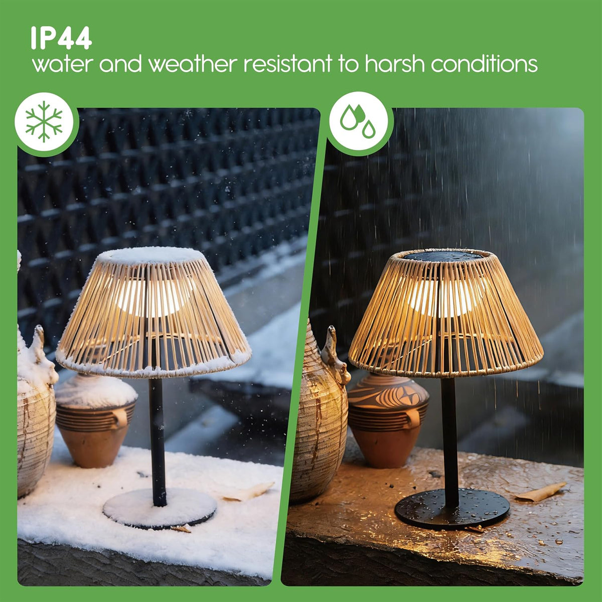 Rattan Solar Table Lamps - 2 Modes, Remote, Dimmable,Warm White,2pk