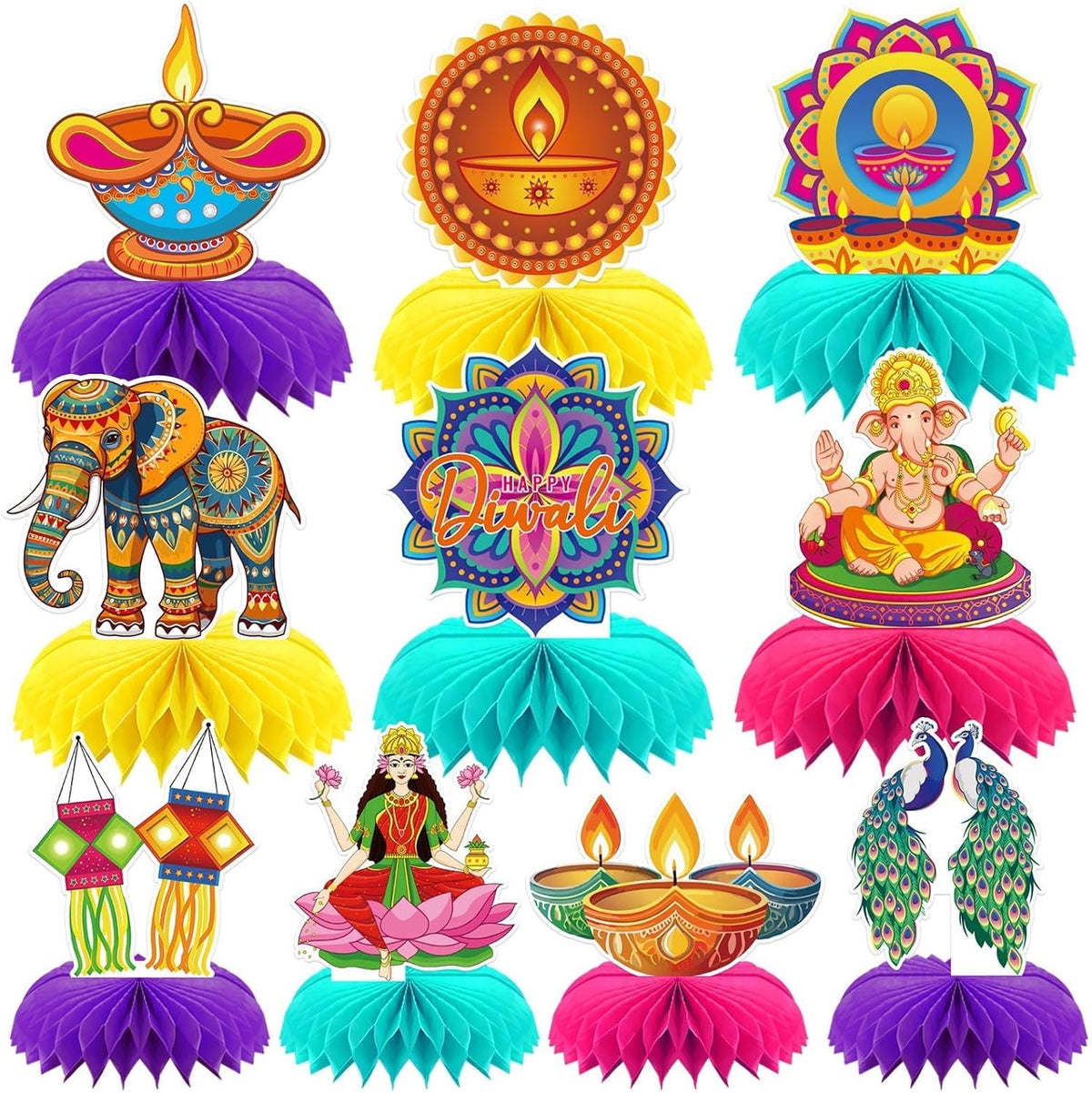 10Pcs Diwali Honeycomb Centerpieces for Indian Party Decoration