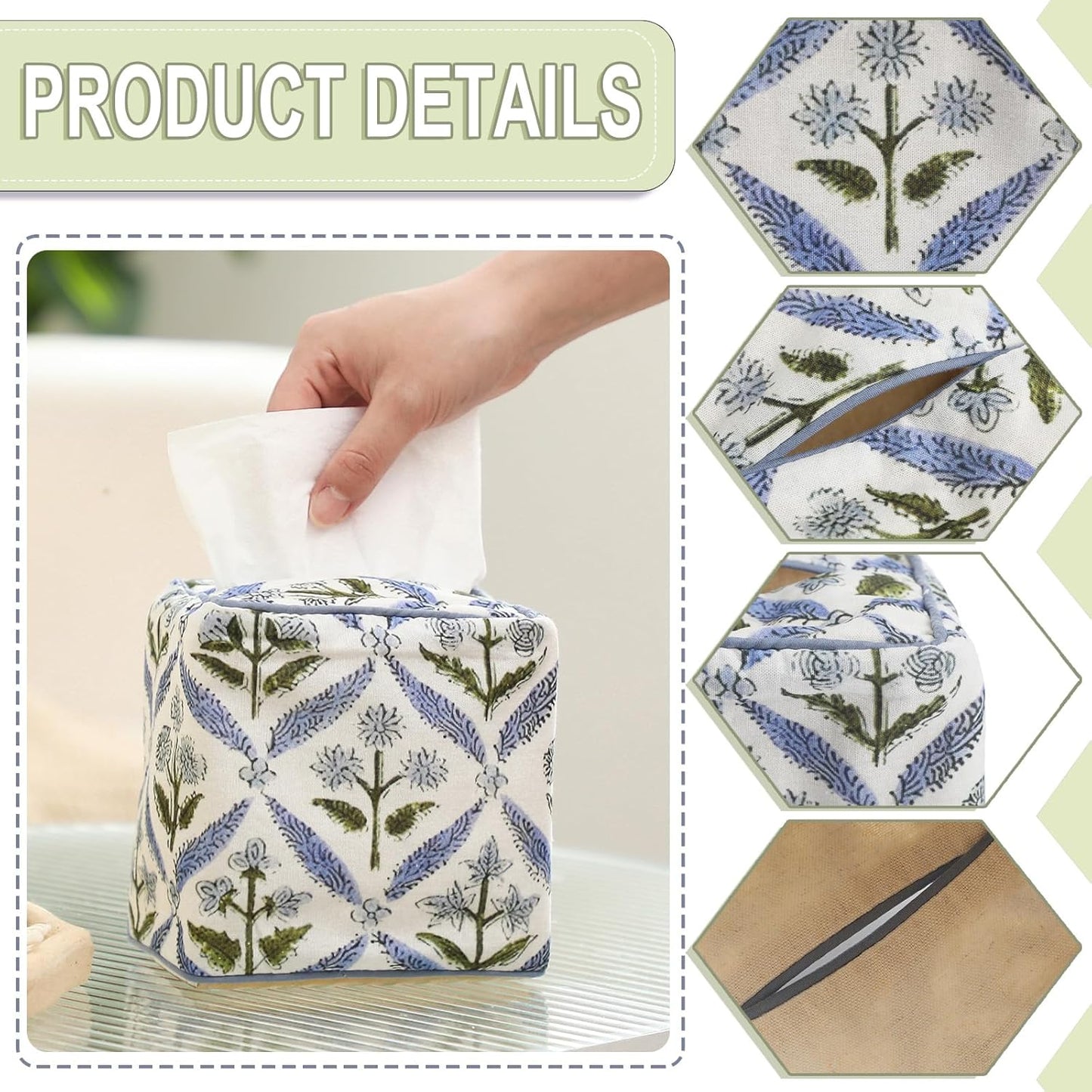 Fabric Tissue Box Cover / Blue