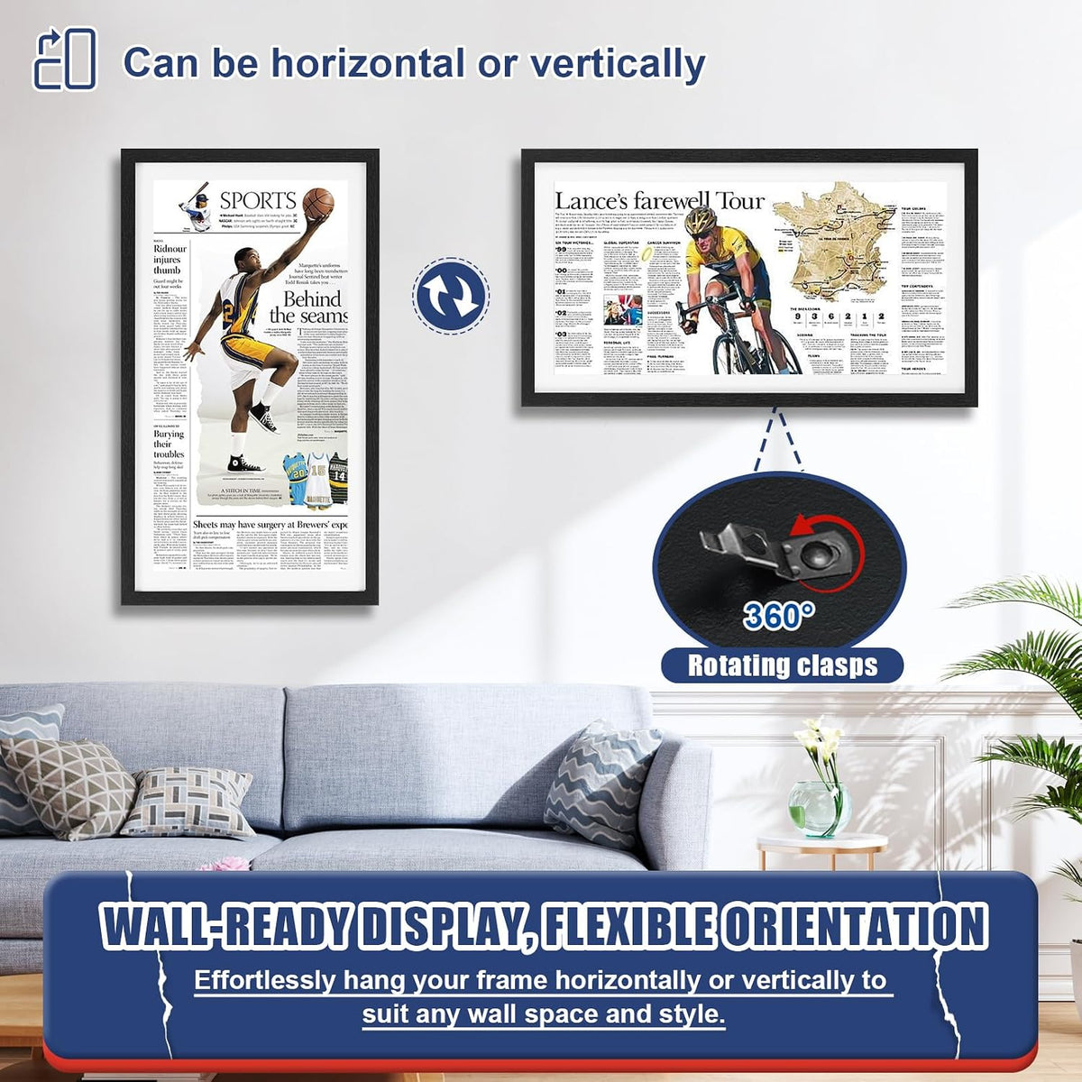 11 × 22 Up to 13 × 24 Newspaper Frame, Premium Wood Display Case with Acrylic Panel, Wall Mount or Tabletop Stand