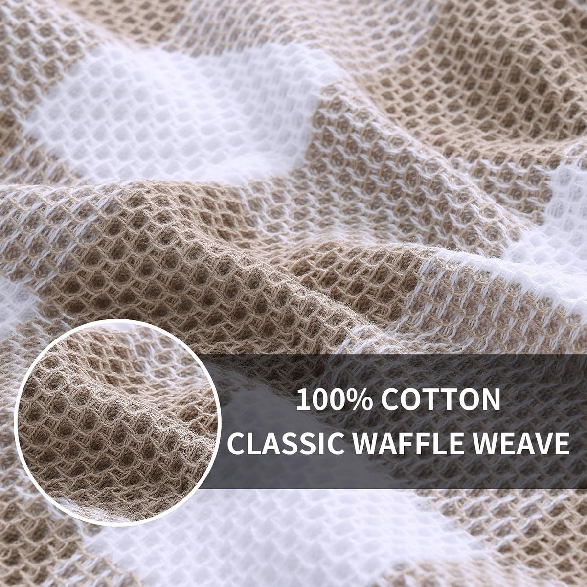 Homaxy Kitchen Towels and Dishcloths Set, Set of 16, White & Khaki | Bulk Cotton Waffle Weave Check Plaid Kitchen