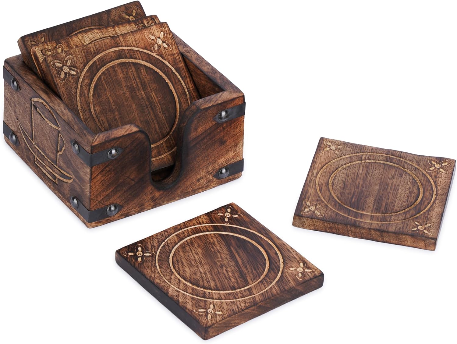 Holder Set Burnt Wood Style Square Handcrafted Decorative Non-Slip Tabletop Protection
