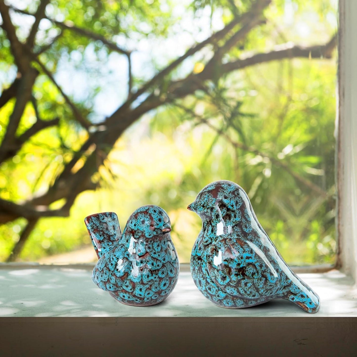 Modern Bird Figurines Decor / Blue