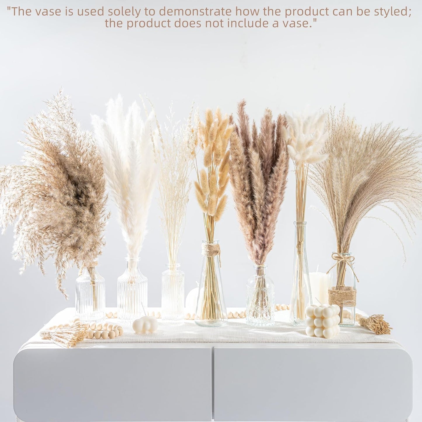 Dried Pampas Grass Boho Home Decor Bouquet Phragmites Dried Flowers Bouquet / Natural / Set of 130