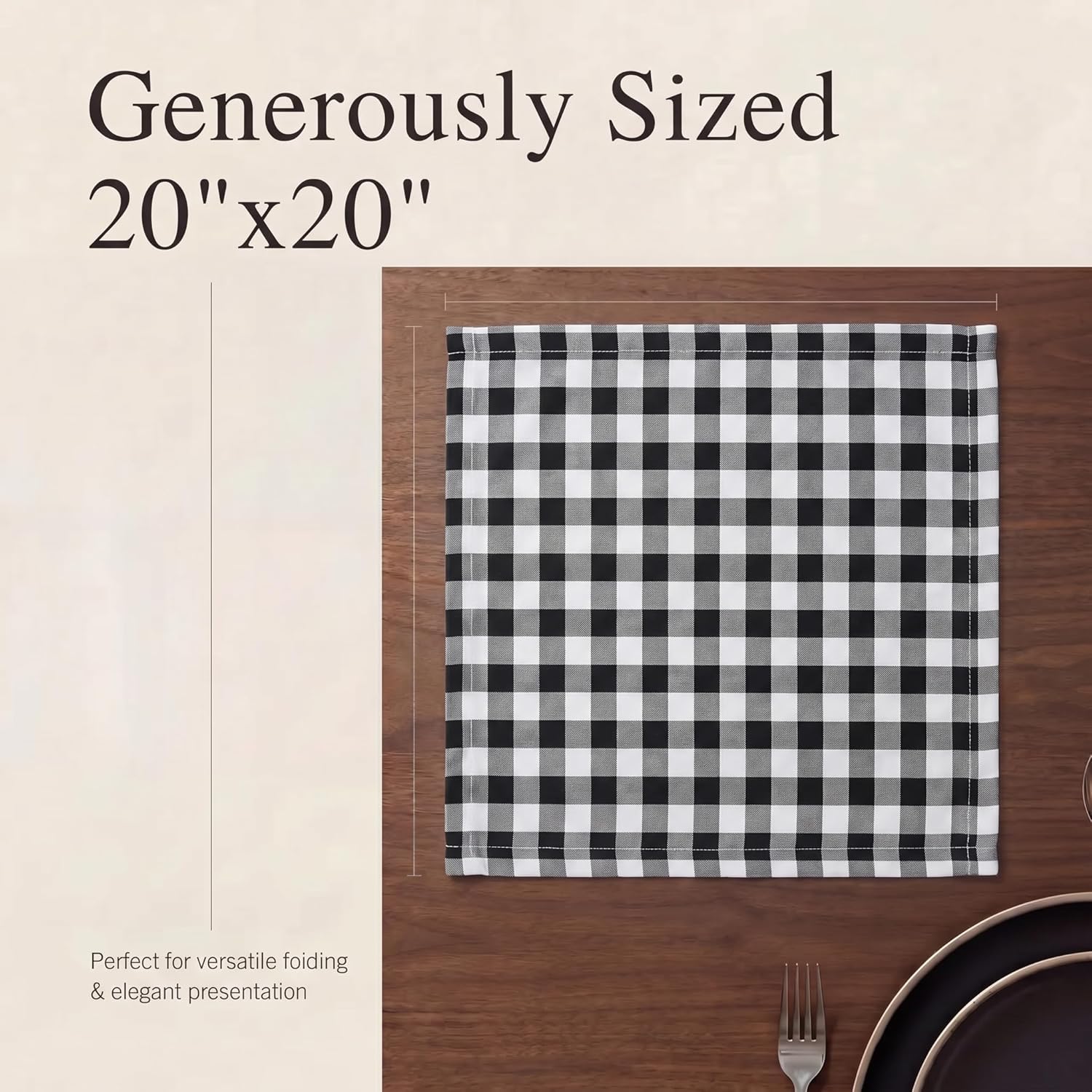Urban Villa Cloth Napkins Cotton 20x20 (Set of 12) Black Cheks