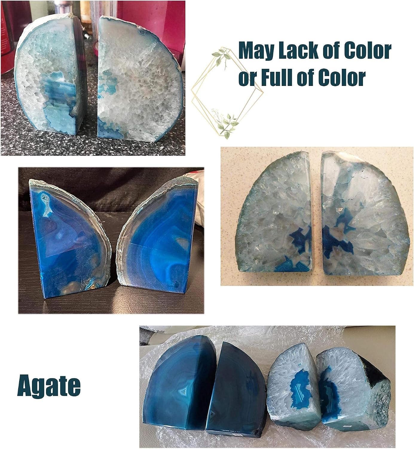 Bookends Agate Decorative Book Ends / Dyed Teal / 3-4LBS