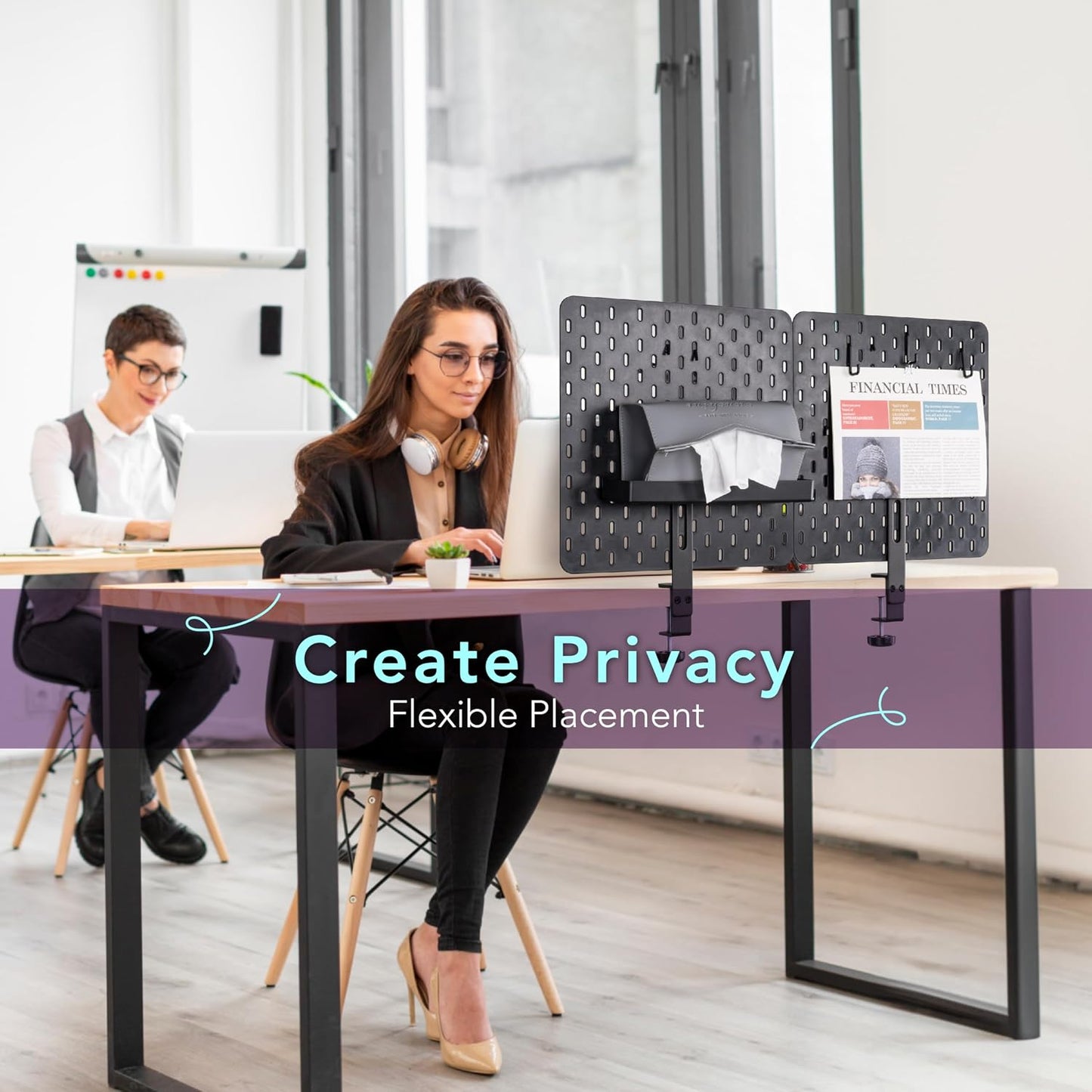 EHO Clamp-On Desk Pegboard, 2Pack (Combined Size 27 x 14 inch) Privacy Divider, Desk Partition Panel, No-Drill Desk