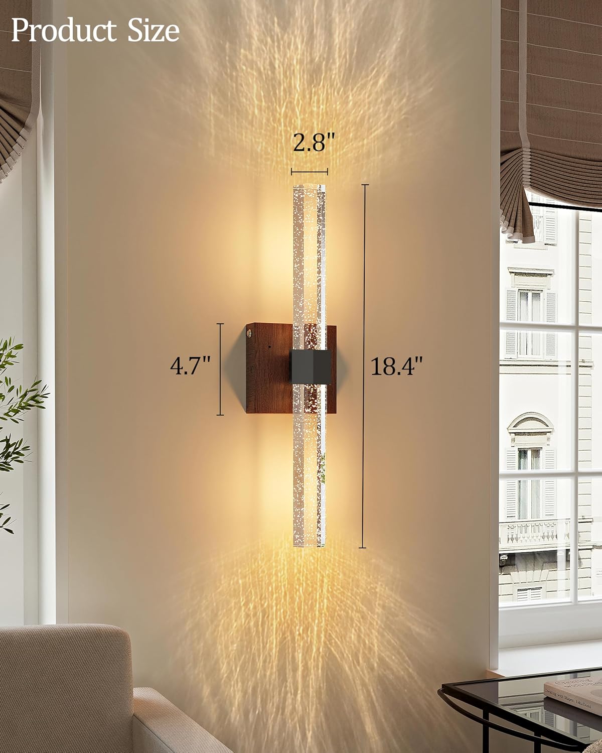 Black Walnut Battery Operated Wall Sconces Set of Two, 18.4 Inch | LED Wireless Rechargeable Wall Lights Dimmable Timer