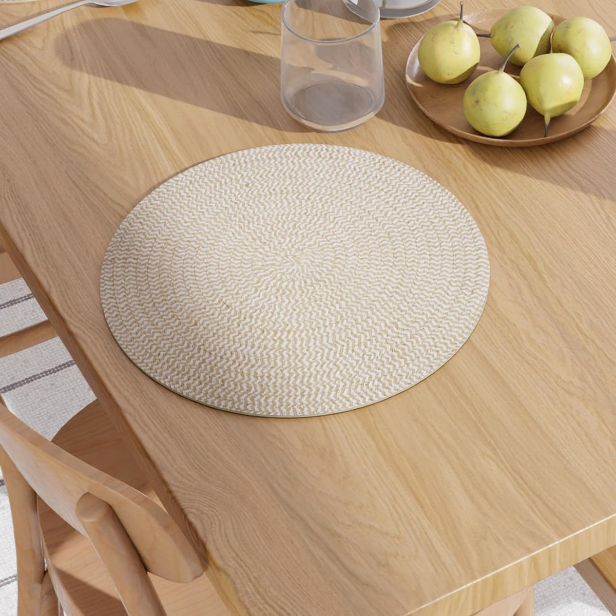 Encasa XO Dining Placemats, Cotton Round Table Mats 13" Beige & Off White Mix