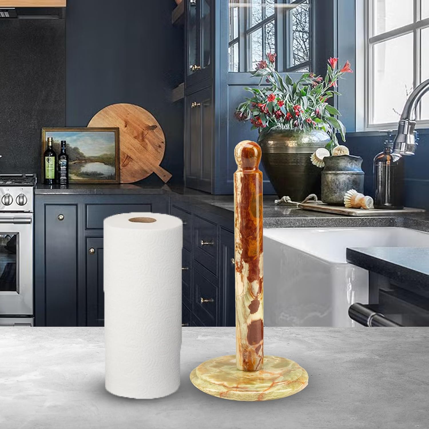 Handmade Green Onyx Paper Towel Holder – Unique Natural Stone Stand for Kitchen or Bathroom – Translucent Green Marble