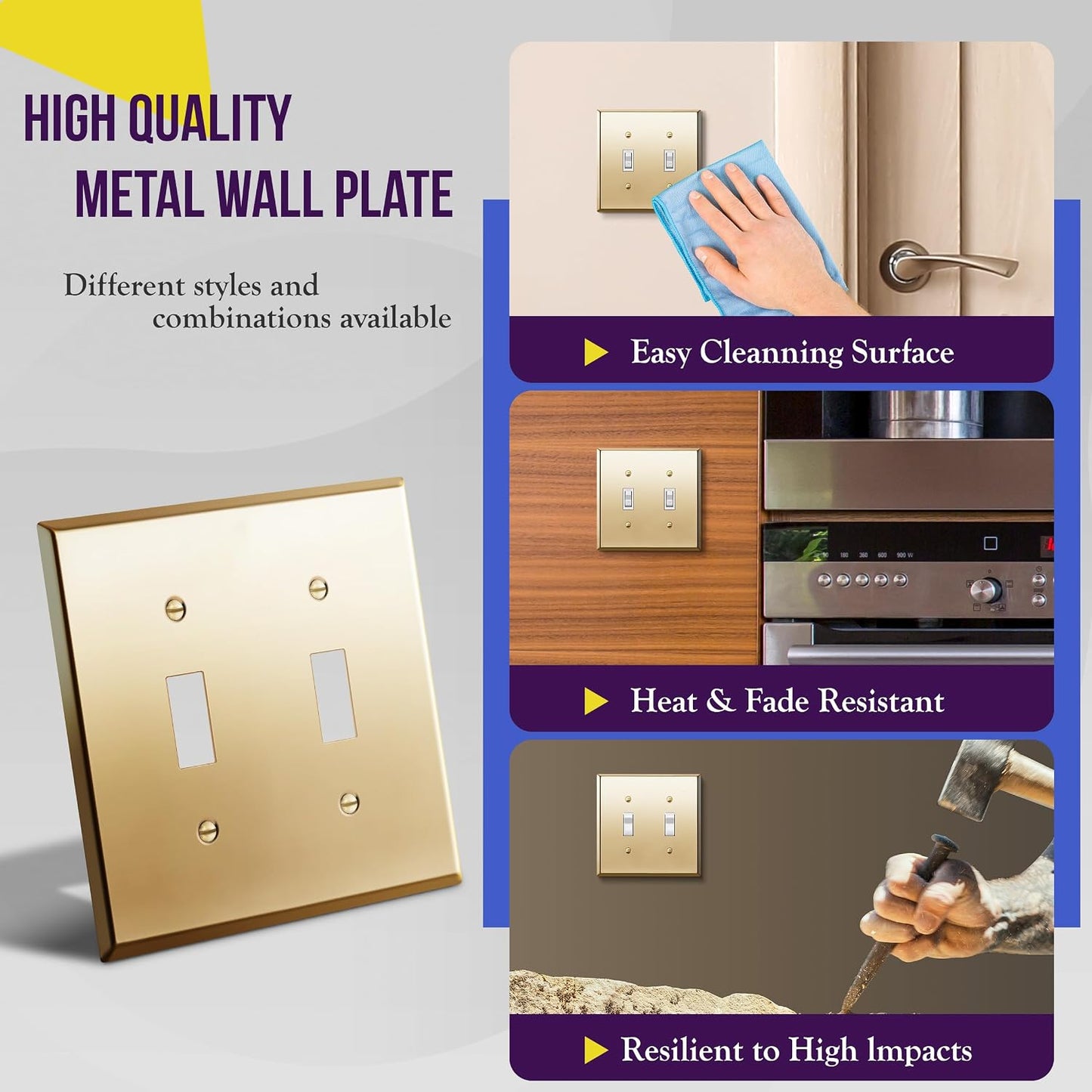 ENERLITES Double Toggle Light Switch Metal Cover, Stainless Steel Wall Plate, Corrosion Resistant, Standard Size 2-Gang