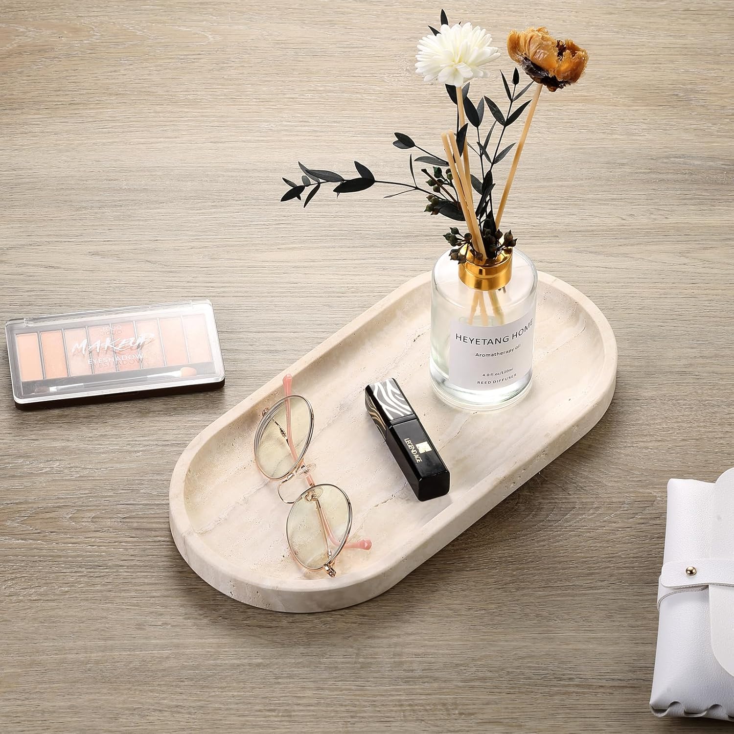 Italian Travertine Tray / Light Beige Travertine / 12 x 6 x 0.8