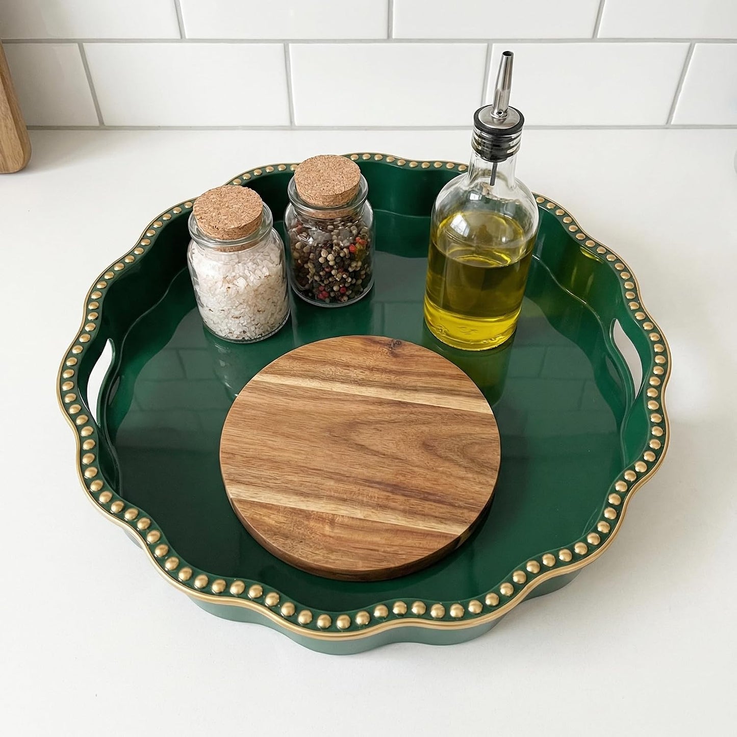Green Decorative Tray / Green Wavy / 13 x 13 / Wavy Scallop