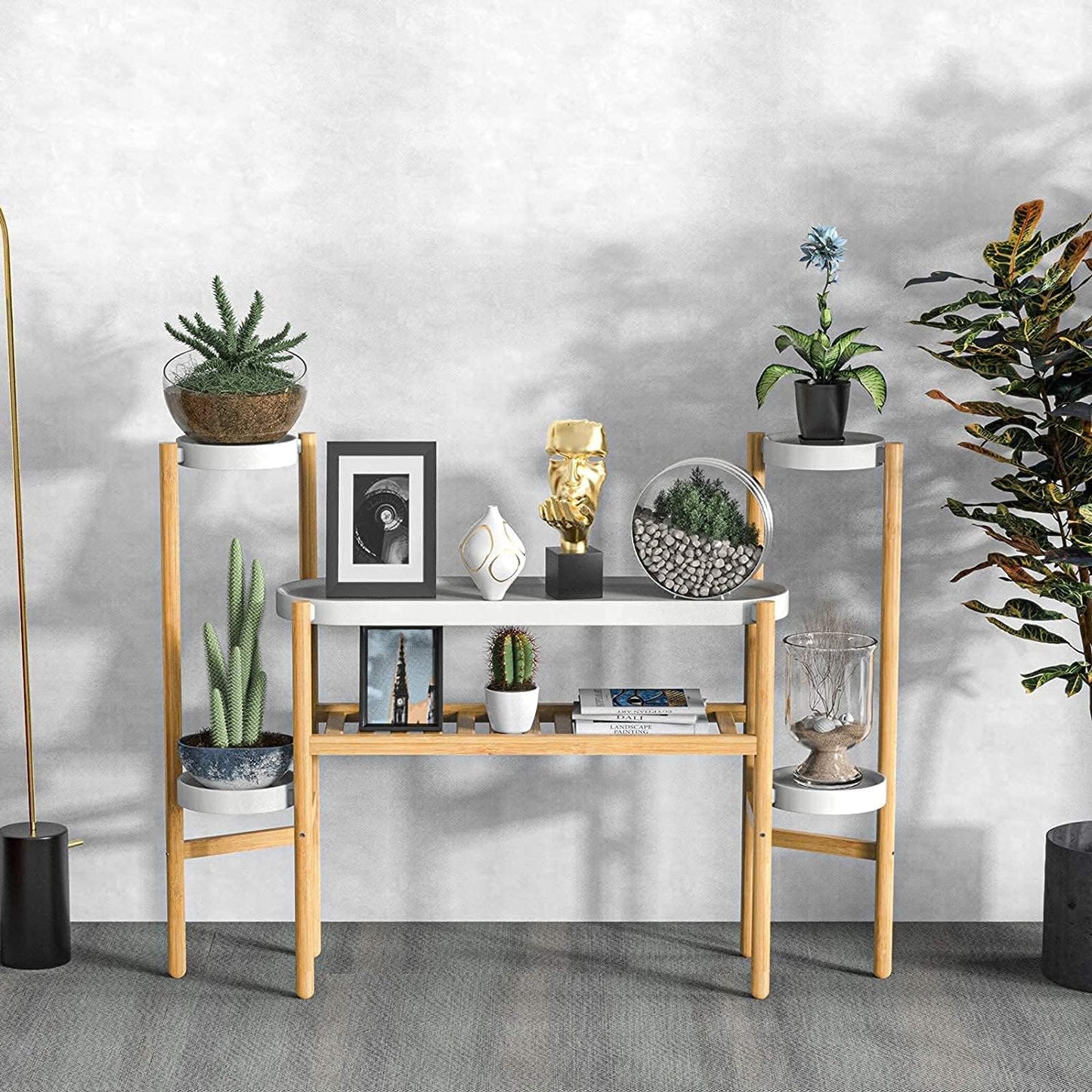 Tiered Plant Stand Indoor, Tall Bamboo Corner Shelf for Multiple Plants | Narrow Tired Display, Easy-Clean