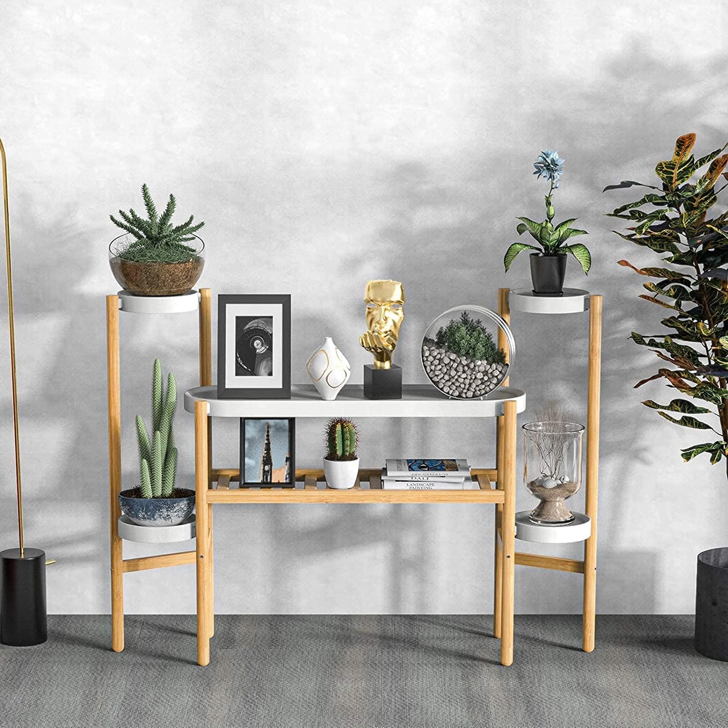 Tiered Plant Stand Indoor, Tall Bamboo Corner Shelf for Multiple Plants | Narrow Tired Display, Easy-Clean