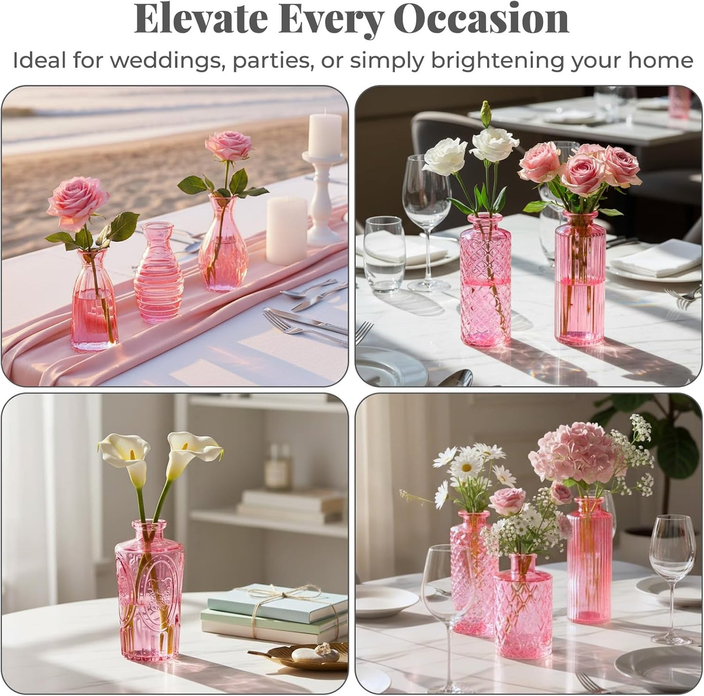 Mini Glass Vintage Vases for Centerpieces / Pink / Set of 24