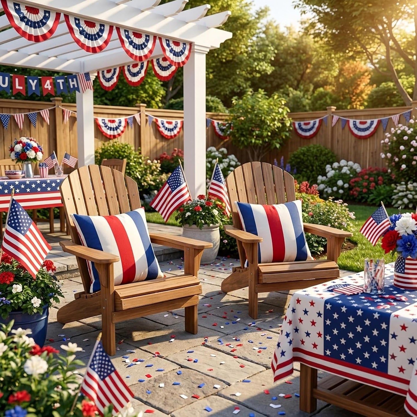 Western Home Outdoor Waterproof Striped Throw Pillow Covers / Red White Blue / 18 x 18 / Set of 2
