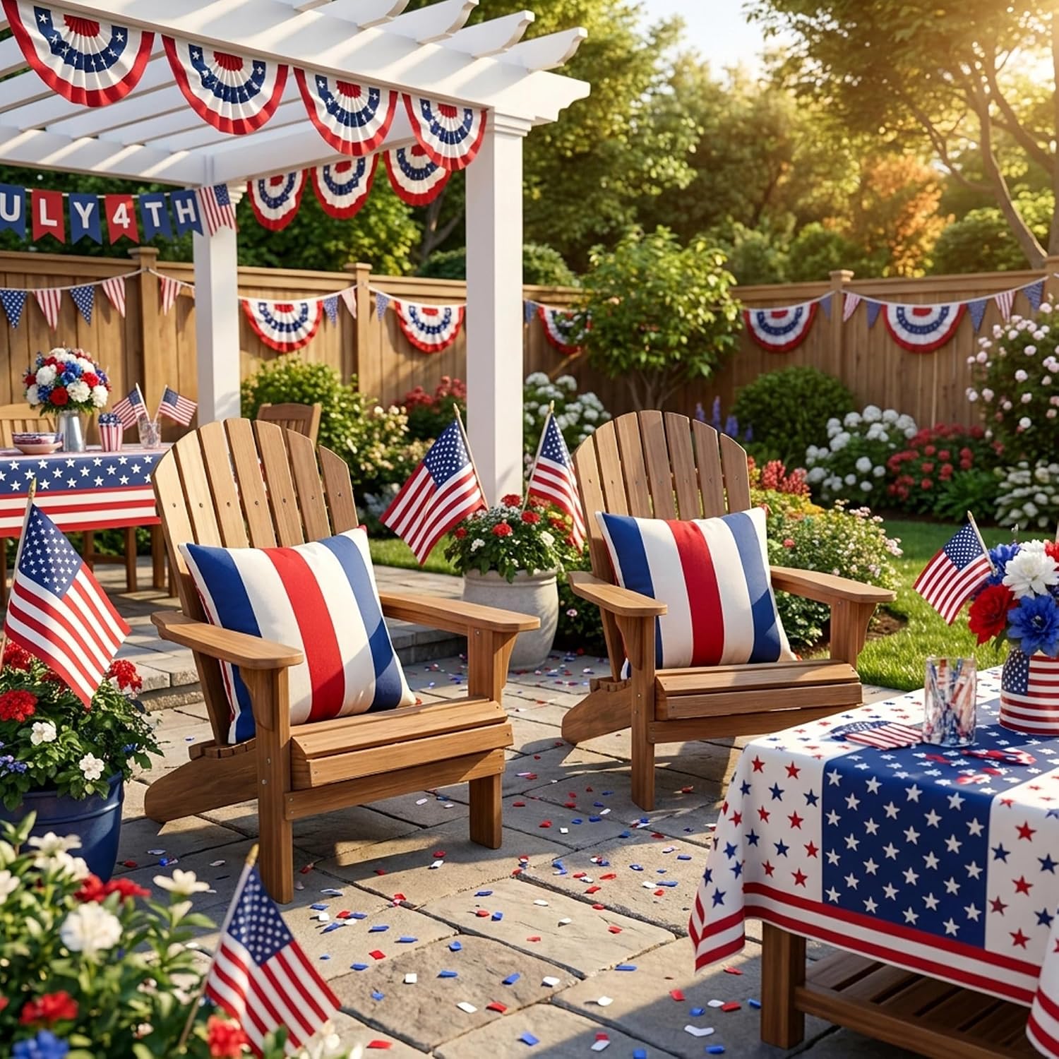 Western Home Outdoor Waterproof Striped Throw Pillow Covers / Red White Blue / 18 x 18 / Set of 2