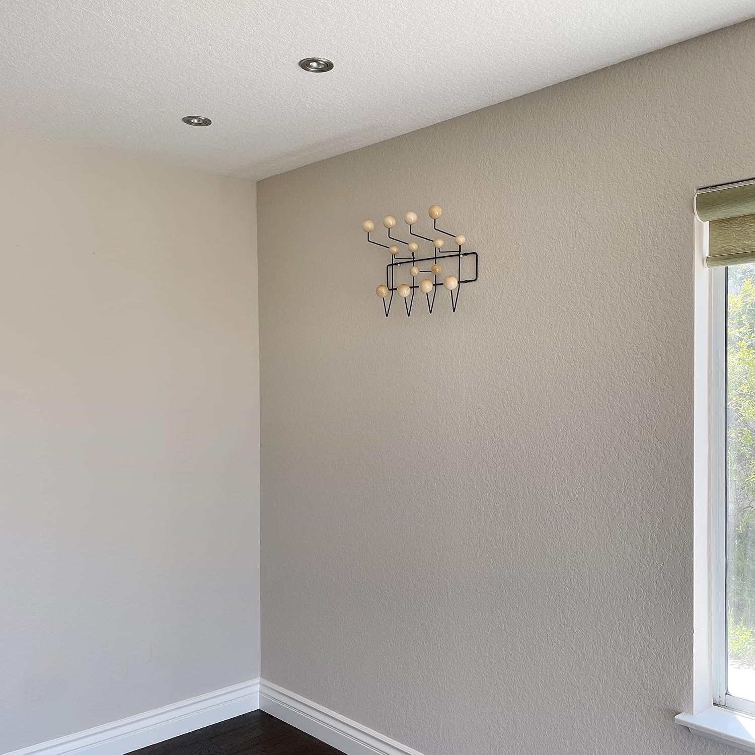 Mid Century Modern Bubble Wall Mounted Coat Rack, Wood Color Ball Black Frame