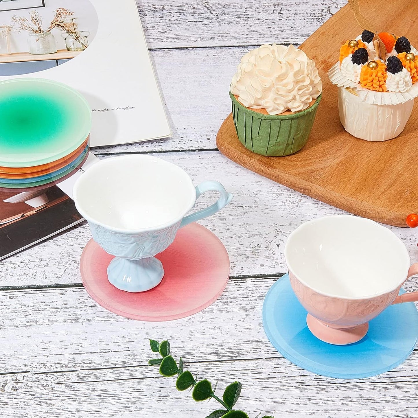 Colorful Acrylic Coaster Coasters Round Heat / Red, Orange, Blue, Green / 3.9 Inch / Set of 8