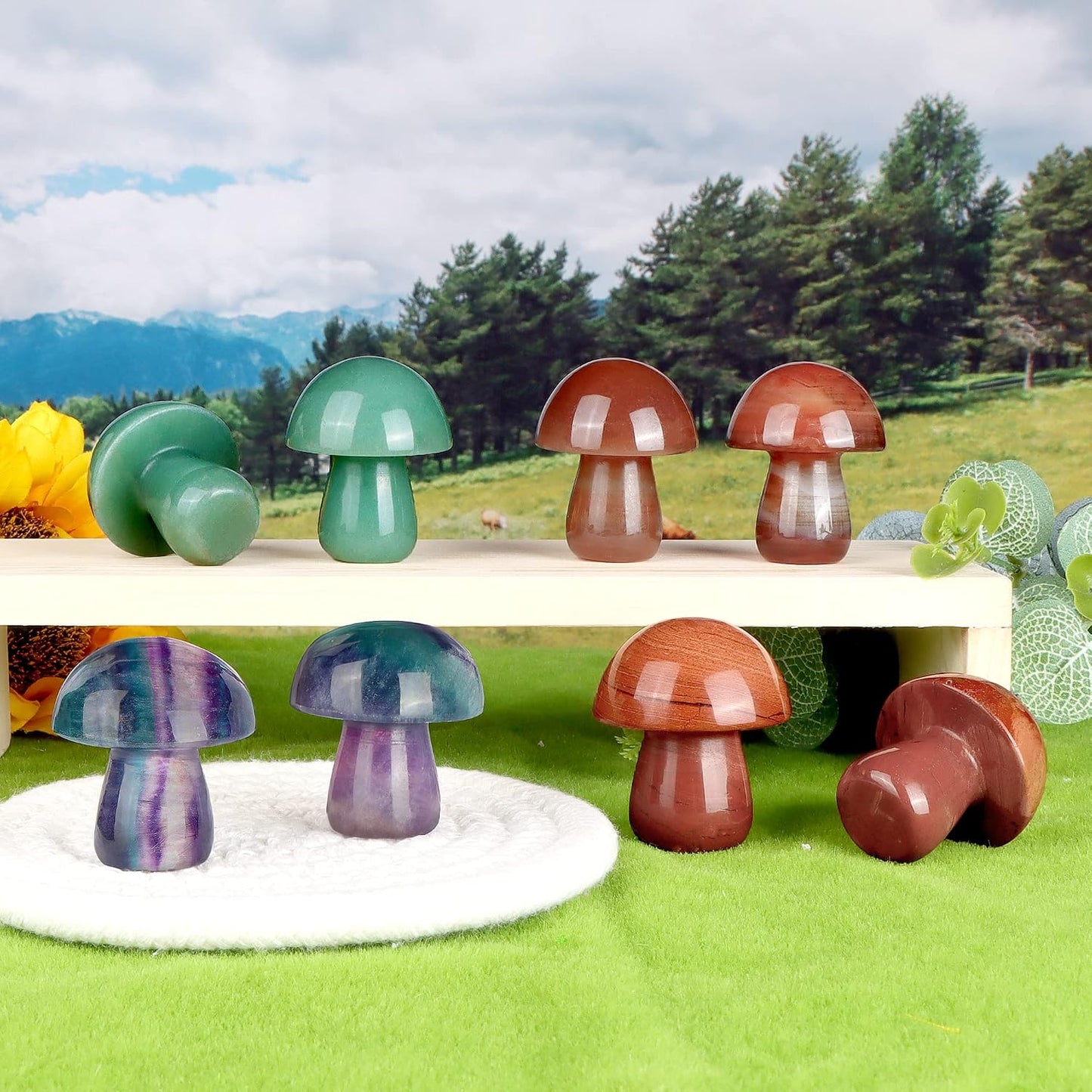 Mini Mushrooms Crystal Mushroom Sculpture Decor Mini Mushroom Gifts Home Decor / Green Aventurine