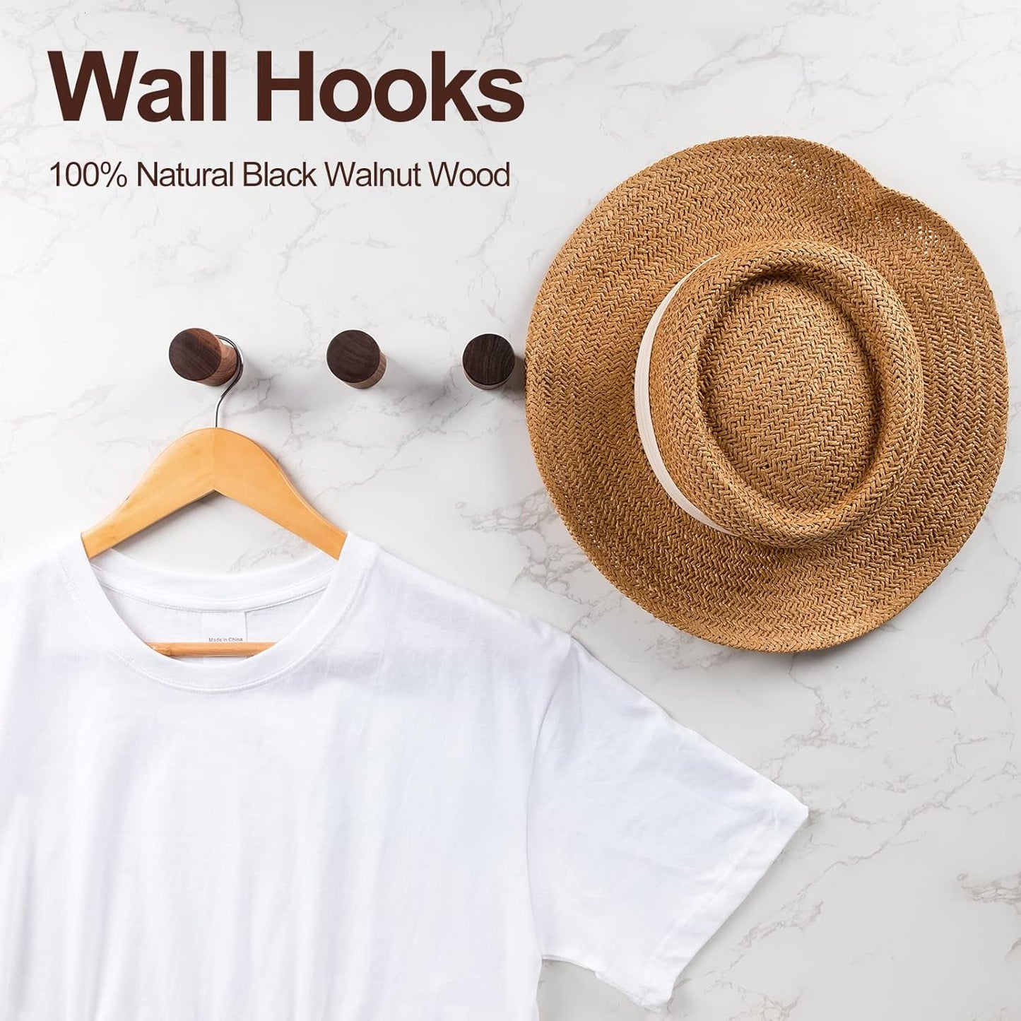Walnut Wood Wall Hooks Wooden Coat Hooks Wall Mounted Handmade Rustic / Natural / Set of 12