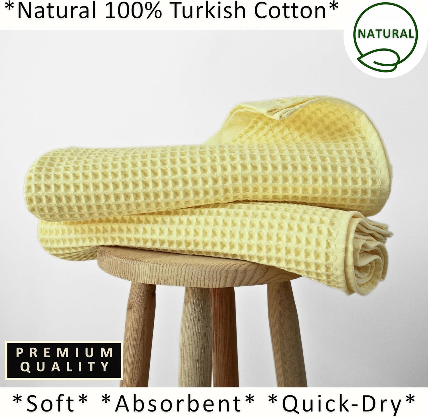 PÜSKÜL Natural 100% Turkish Cotton Waffle Bath Towels Set of 2, Extra-Large | Light Yellow, Oversize 32x63" Bath sheet
