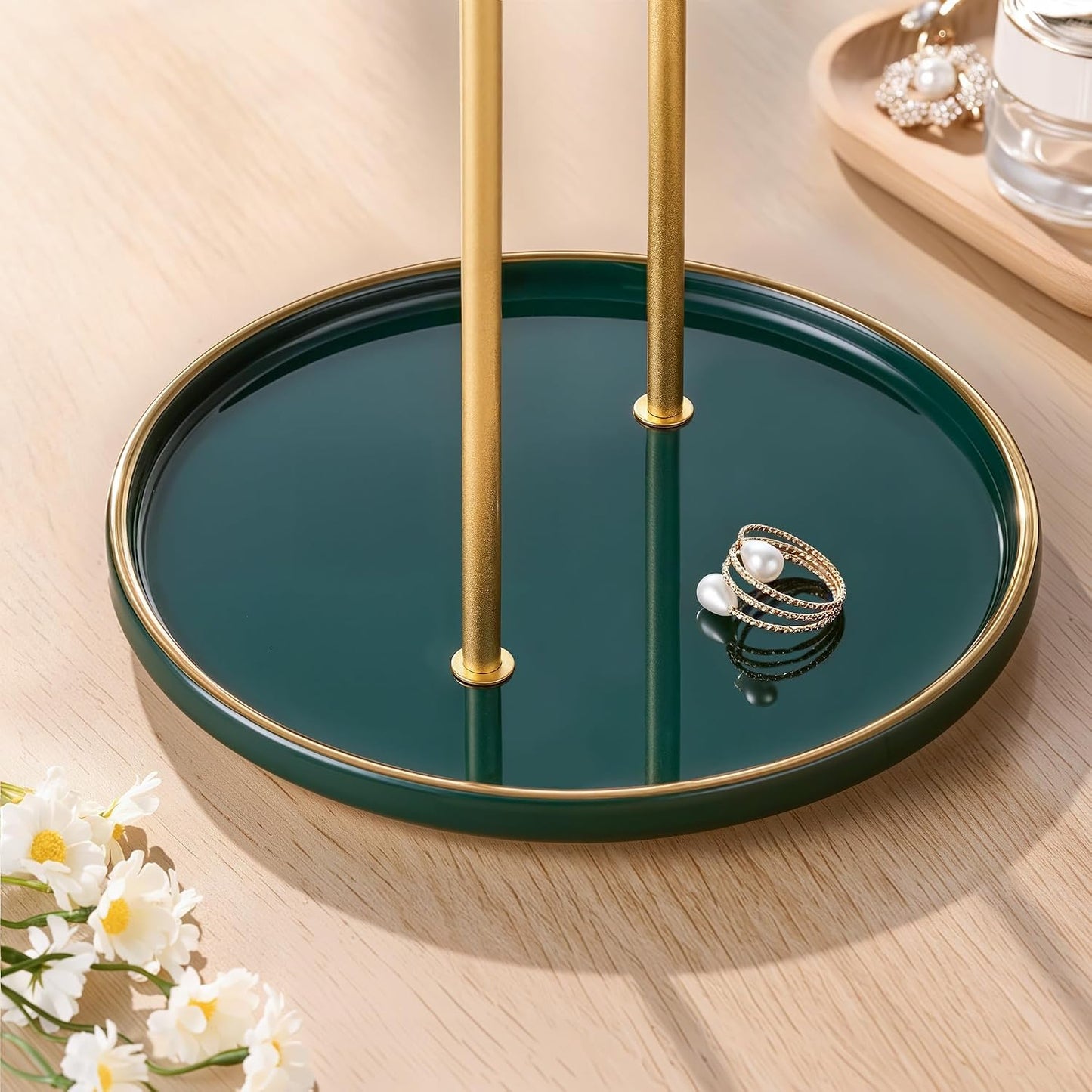Ceramic Tray / Gold Jewelry Holder Stand / Green Tray Gold Bar