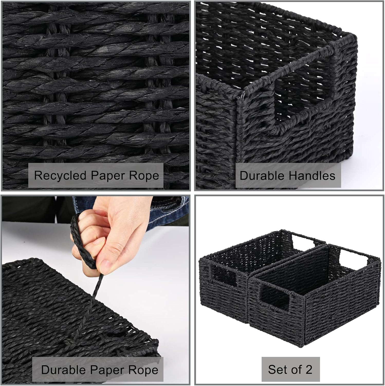Wicker Storage Basket / Black / 11.2"D x 6.1"W x 4.8"H / Set of 2
