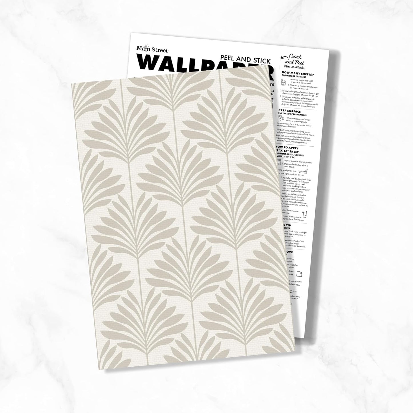 Peel and Stick Wallpaper Eco-Friendly Sheets / Neutral Palm / 11 x 16 / Set of 12