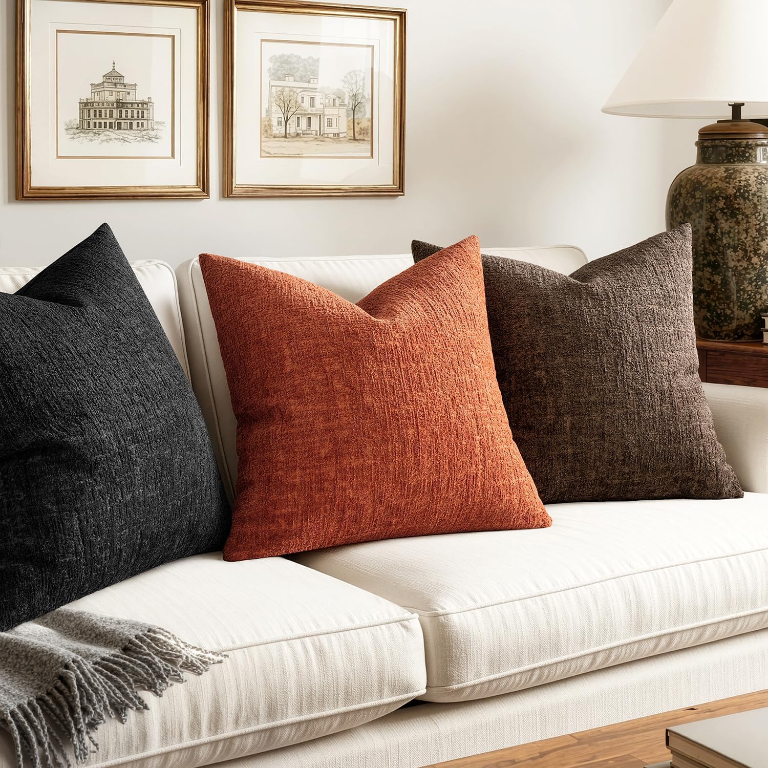 Decorative Throw Pillow Covers Couch Pillow Covers Soft Textured / 18 x 18 / Black / Set of 2