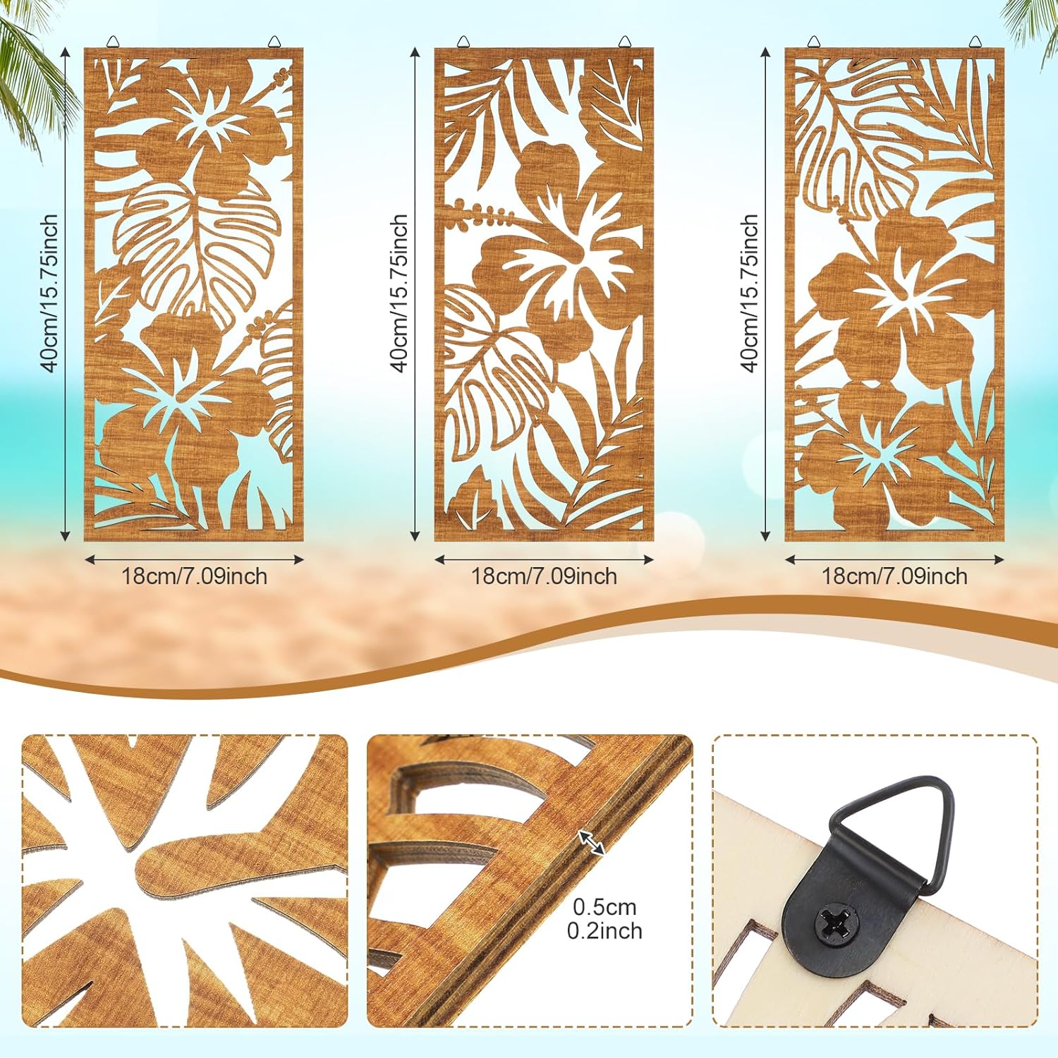 Tropical Wall Decor 3d Wooden Palm Leaf Wall Art Monstera Sculptures Wood / Classic / Set of 3
