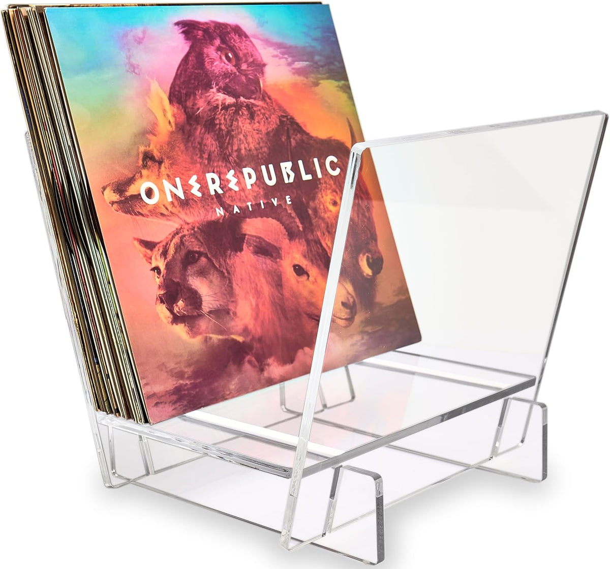 Honygebia Acrylic Vinyl Record Holder, Storing Collection of 40 Premium LPs | V-Shaped Vinyl Record Racks, Fully