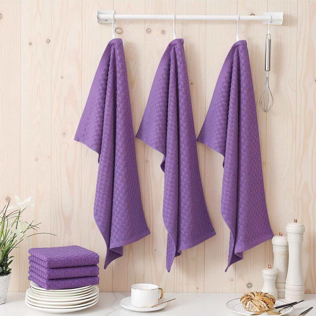 Homaxy 100% Cotton Terry Kitchen Towels(15" x 25", 12 Pack), Purple | Soft and Super Absorbent Dish Towels, 380 GSM