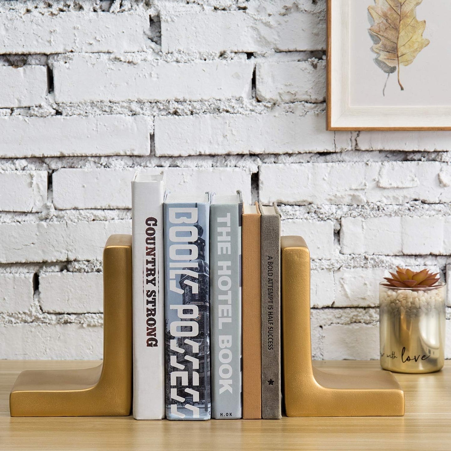 Modern Concrete Office Bookshelf Decor Bookends for Heavy Book and Textbooks / Gold