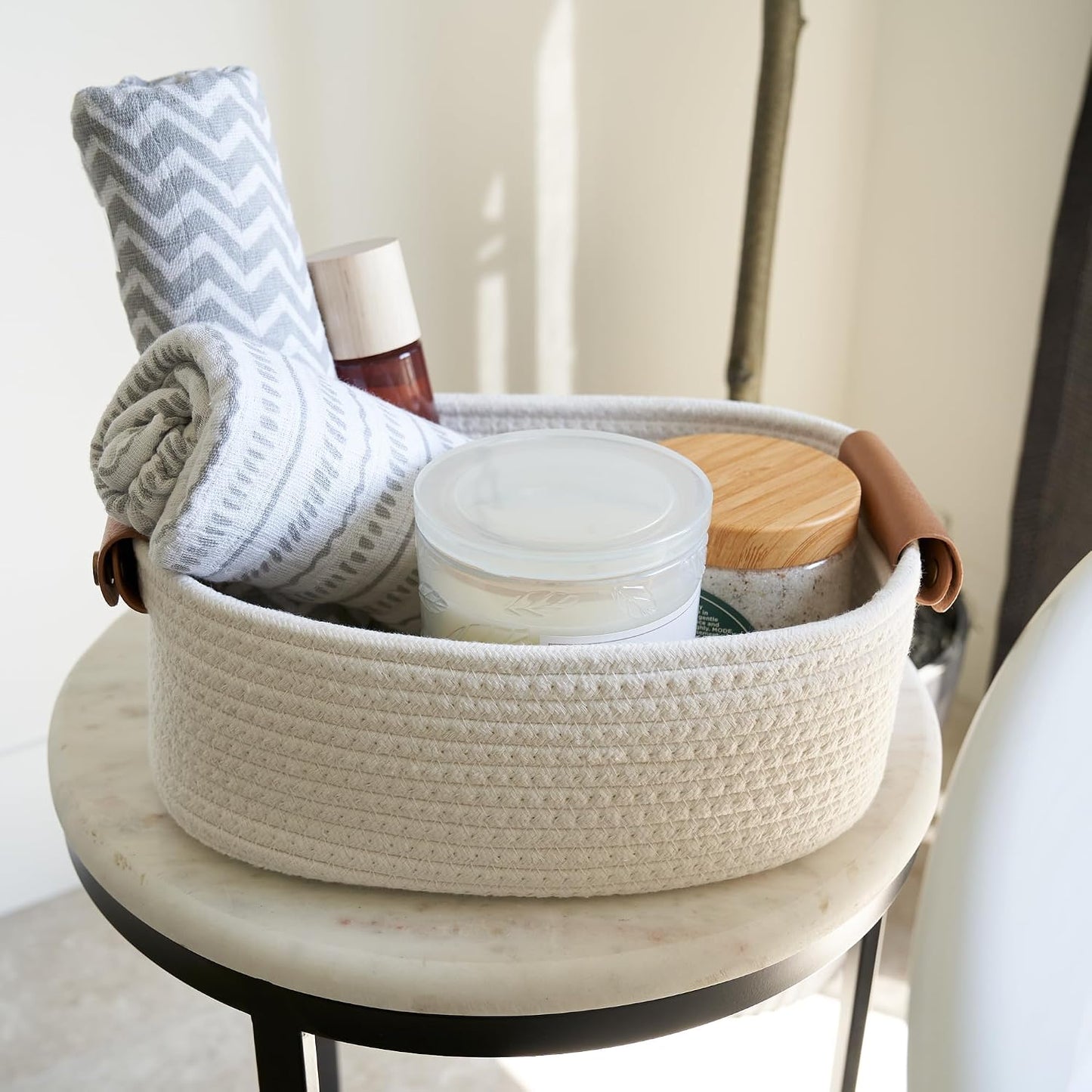 Storage Basket / Sturdy Cotton Rope Baskets / Beige / Set of 5