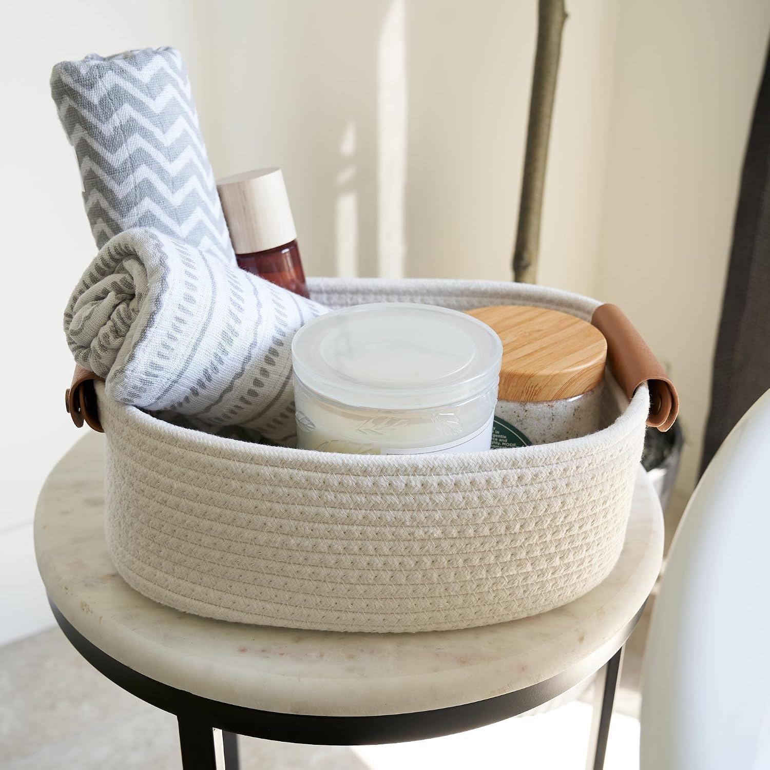 Storage Basket / Sturdy Cotton Rope Baskets / Beige / Set of 5