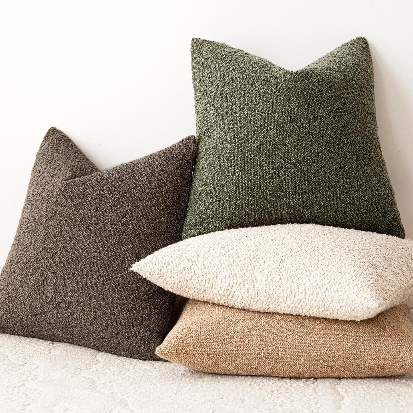 Textured Boucle Throw Pillow Covers Accent Solid Pillow Cases Soft / 18 x 18 / Brown / Set of 2