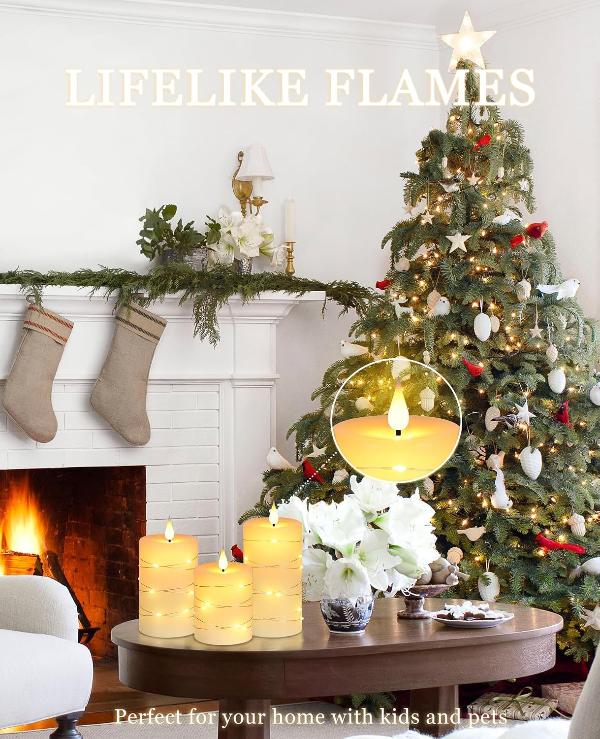 Flameless Candles With Remote, Battery Operated Candles LED Candles with string lights Flickering Candles with Timer