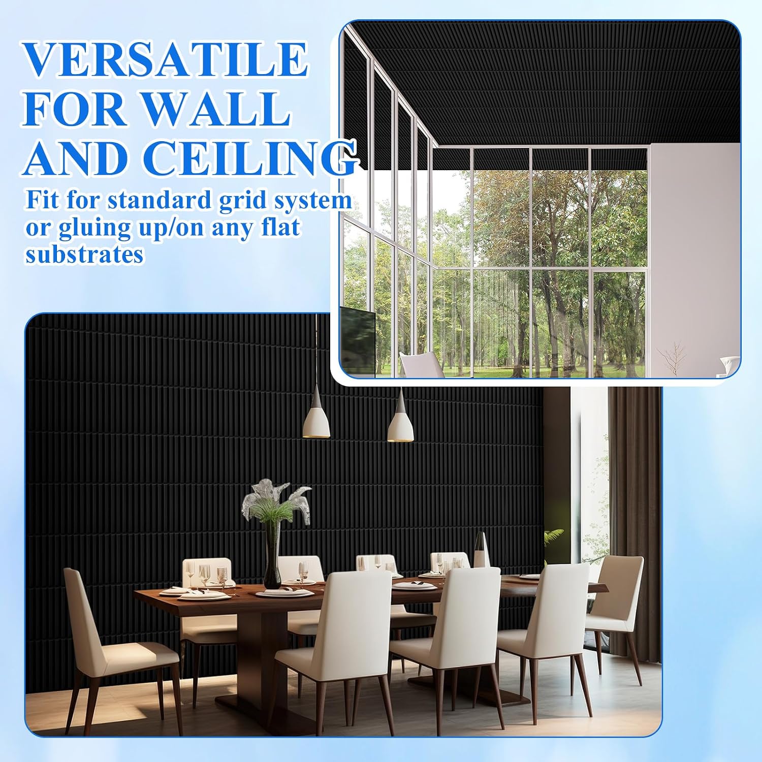 Nuanchu 32 Pcs 3D Wall Panels, 12"x12" PVC Fluted Tiles, Black | Waterproof Accent Panels, Paintable Wall Tiles, for TV