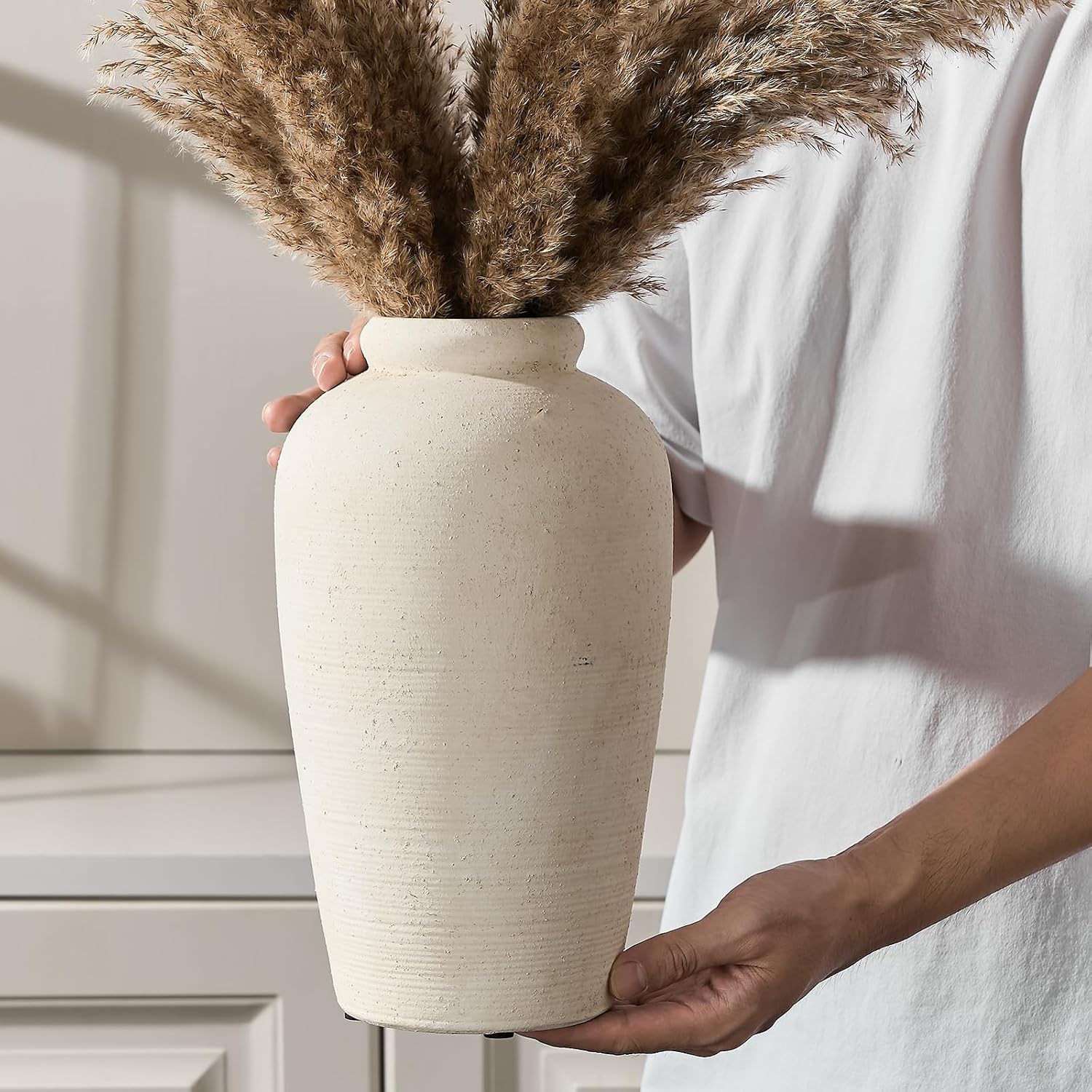 Large Ceramic Rustic Vase / White / 11 Inch / Set of 11