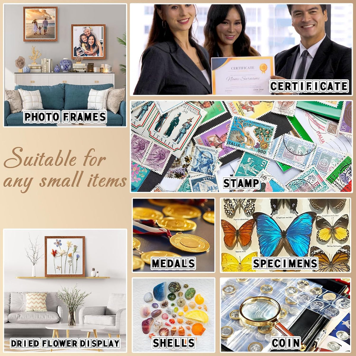 4 Pack 12x12 Shadow Box Frame Display Cases 3D Wood Deep Shadow Boxes | Shadow Display Frames with Stand, for Dried