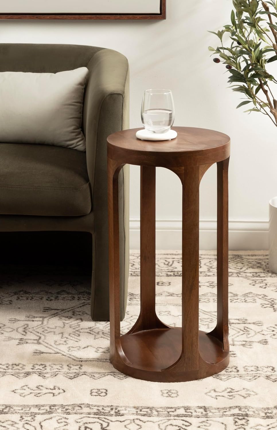 Transitional Wood Accent Pedestal / Walnut Brown / 12 x 12 x 23