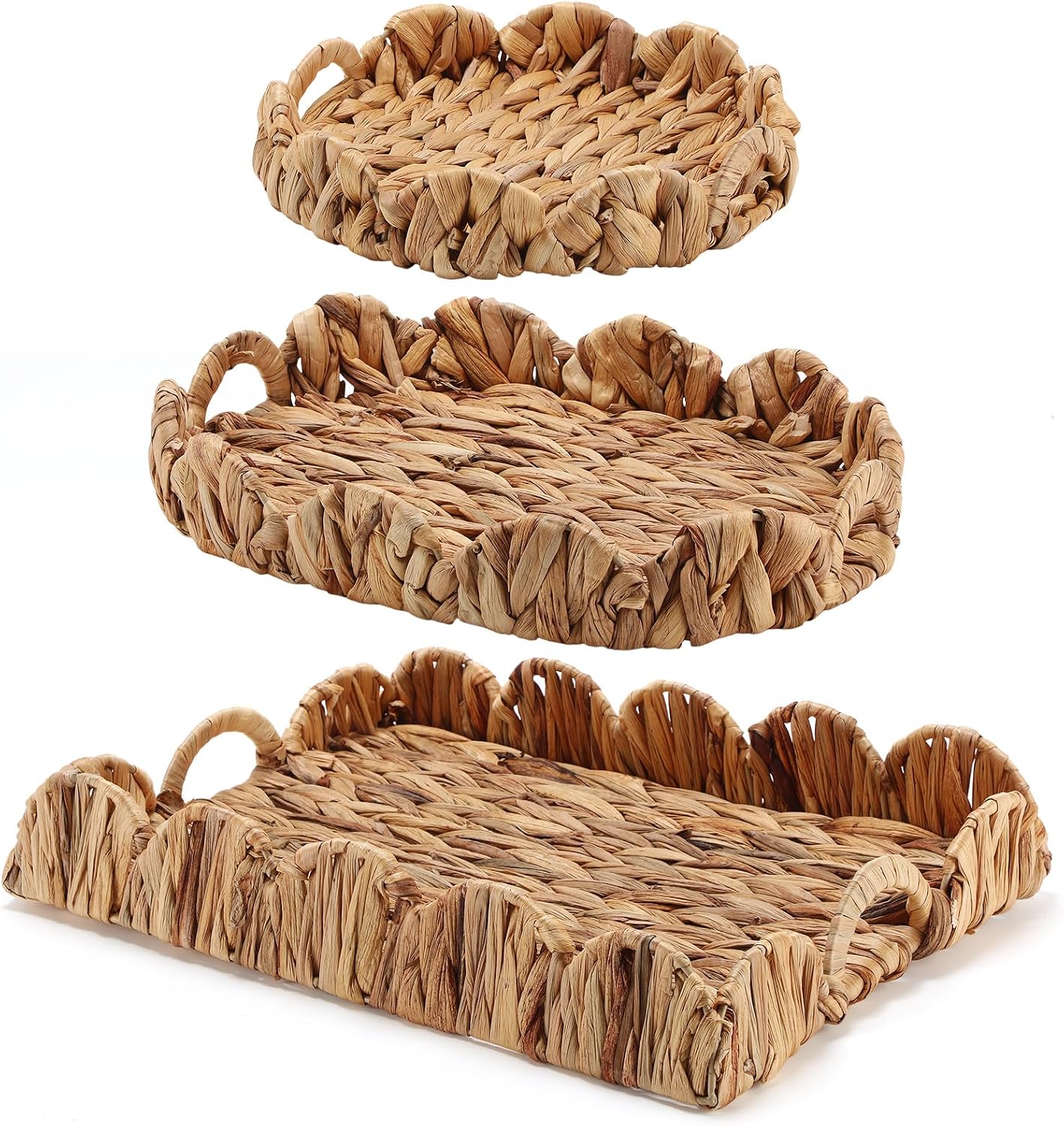 Handles 3 Sizes Decorative Seagrass Tray / Set of 3