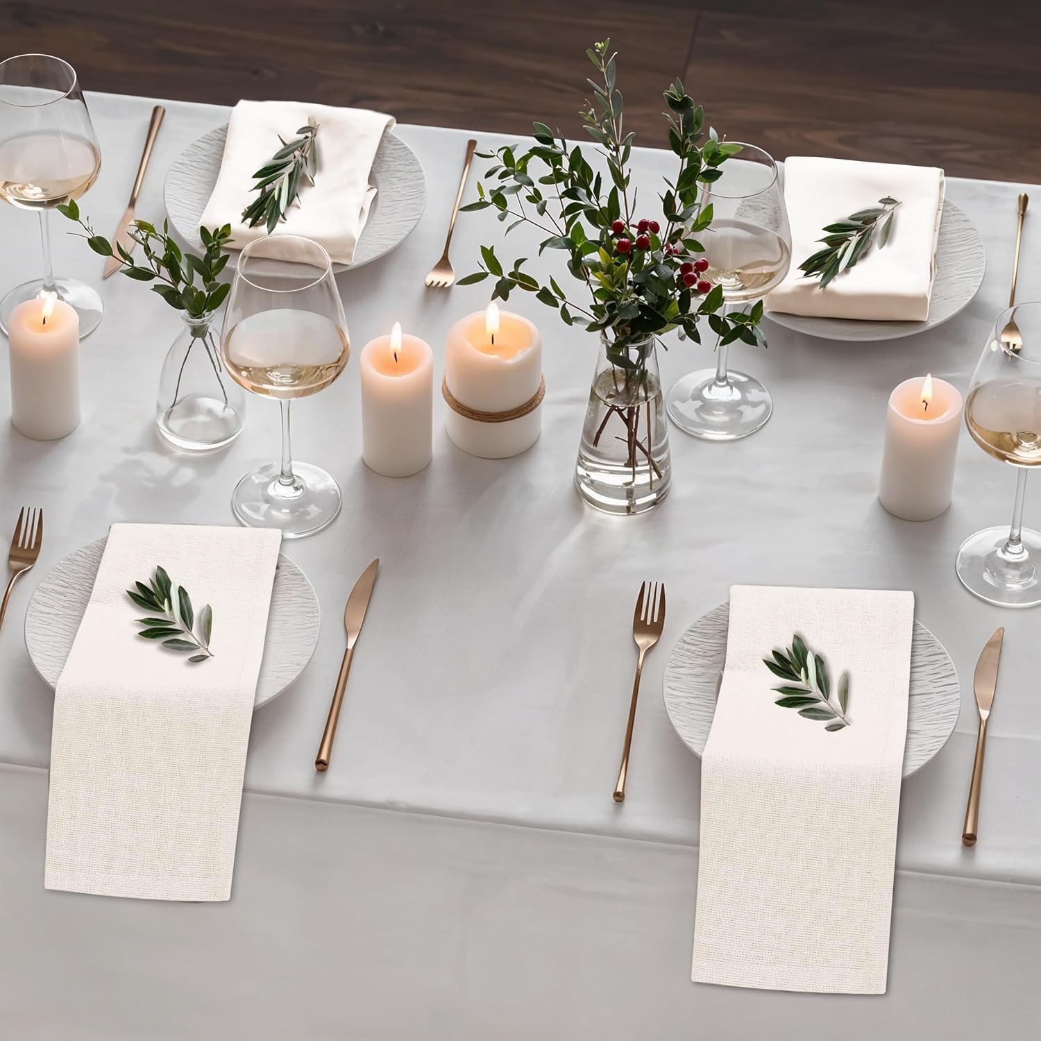 Ruvanti Linen Napkins Set of 12, Linen Cotton Blend 18”x18” - Ivory | Washable Cloth Napkins, Soft, Absorbent Everyday